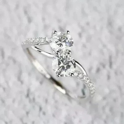 2CT Round Real Moissanite Women's Bypass Wedding Band Ring 925 Sterling Silver
