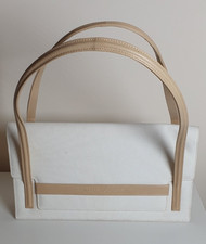 Charles Jourdan French Designer -  Shoulder Bag - White Canvas/Beige Leather 