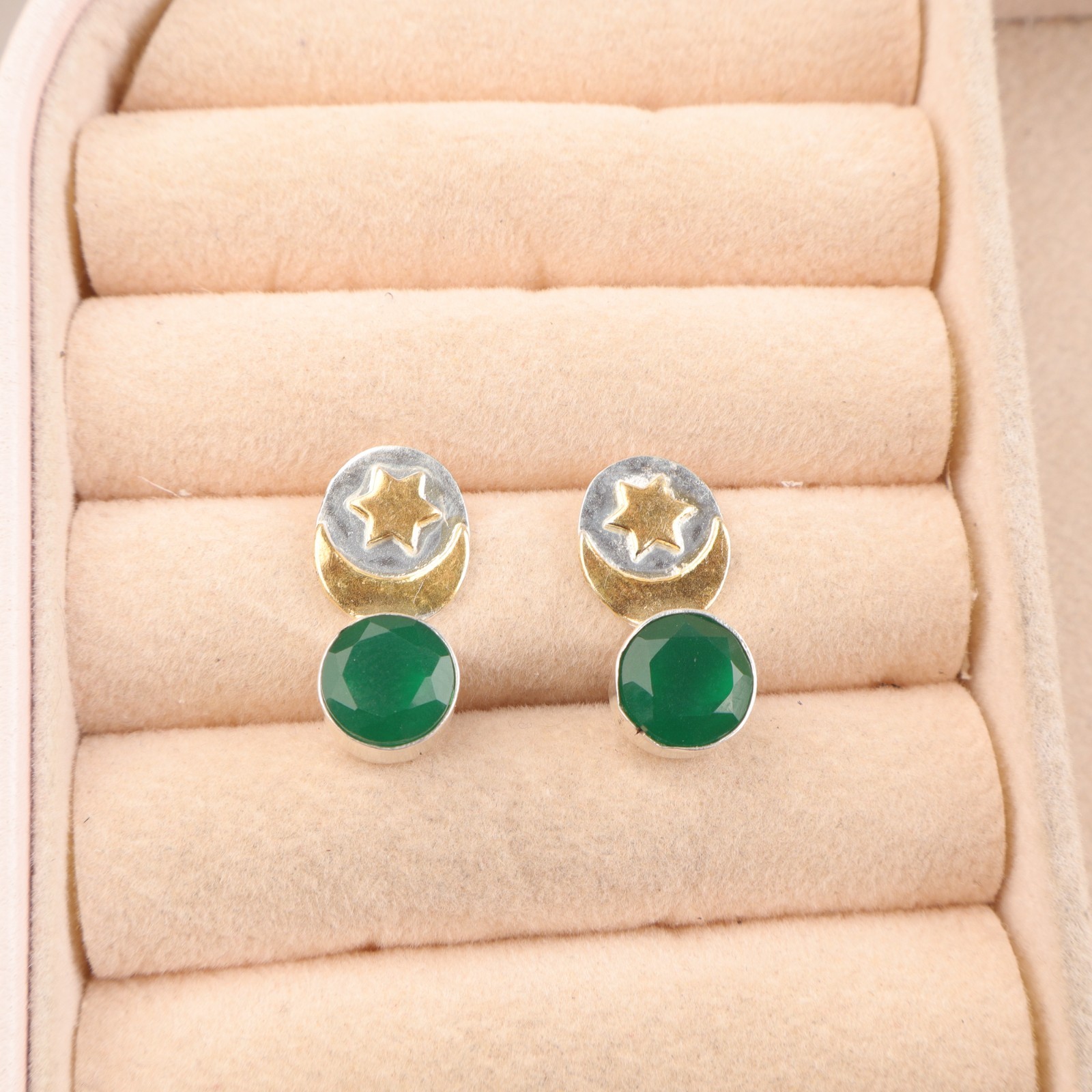 Green Onyx Stone 925 Sterling Silver Christmas Bezel Sister Trendy Drop Earrings