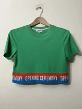 Opening Ceremony Women’s Cropped T-Shirt Size Xtra Small Logo Hem 100% Cotton