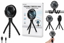 Battery Operated Stroller Fan Flexible Tripod Clip on With 3 Speeds Black