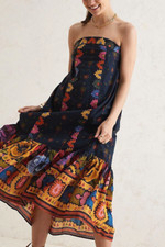 Farm Rio Anthropologie L Embroidered Maxi Dress Black Embroidery Large NWT 260$