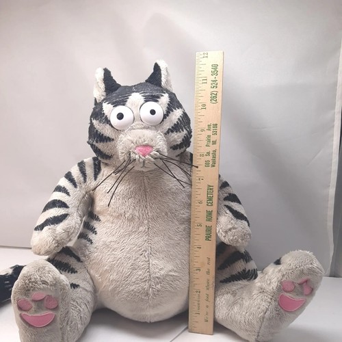 Vintage Large KLIBAN CAT PLUSH 1989 13" Gray Black Tabby Striped - Picture 5 of 9