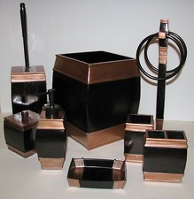 8 PC SET BROWN,COPPER,ROSE GOLD DISPENSER+TOWEL RACK,TRASH CAN,TOILET BRUSH,4MOR