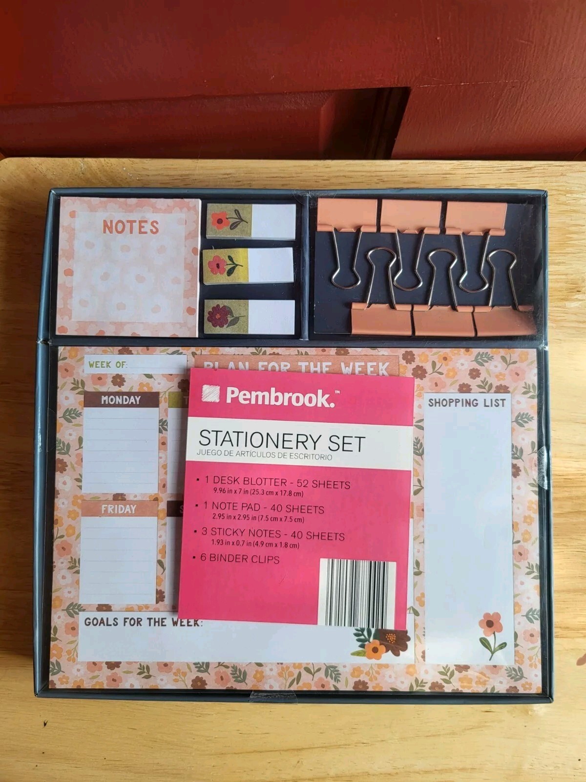 Pembrook Stationery Set with Blank Calendar Sticky Notes Notepad and Binder Clips NIB-image