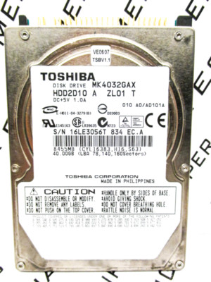 Toshiba 40GB MK4032GAX IDE (HDD212D10 A ZL01 T) Laptop HardDrive WIPED & TESTED!