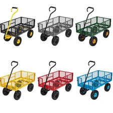 880 Lbs Garden Carts Yard Mesh Wagon Lawn Utility Cart Outdoor Steel Heavy Duty