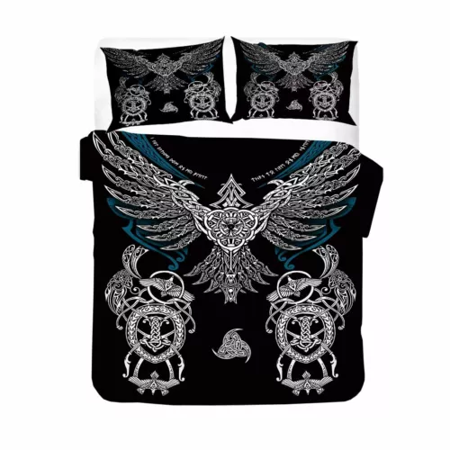 Norse Viking Rune Vegvisir Blood Eagle Duvet Quilt Cover Set Boy Bedding Single - Picture 14 of 28