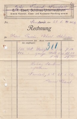 NEUSTADT, Rechnung 1929, Gebrüder Traut vorm. E. F. Ebert, Schönau-Unterneubrunn