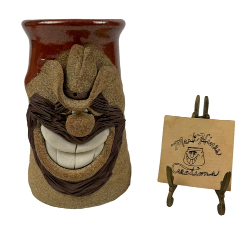 Funny Face Stoneware Coffee Mug Cup Pottery 3D Unique Cowboy Art Mark Hines