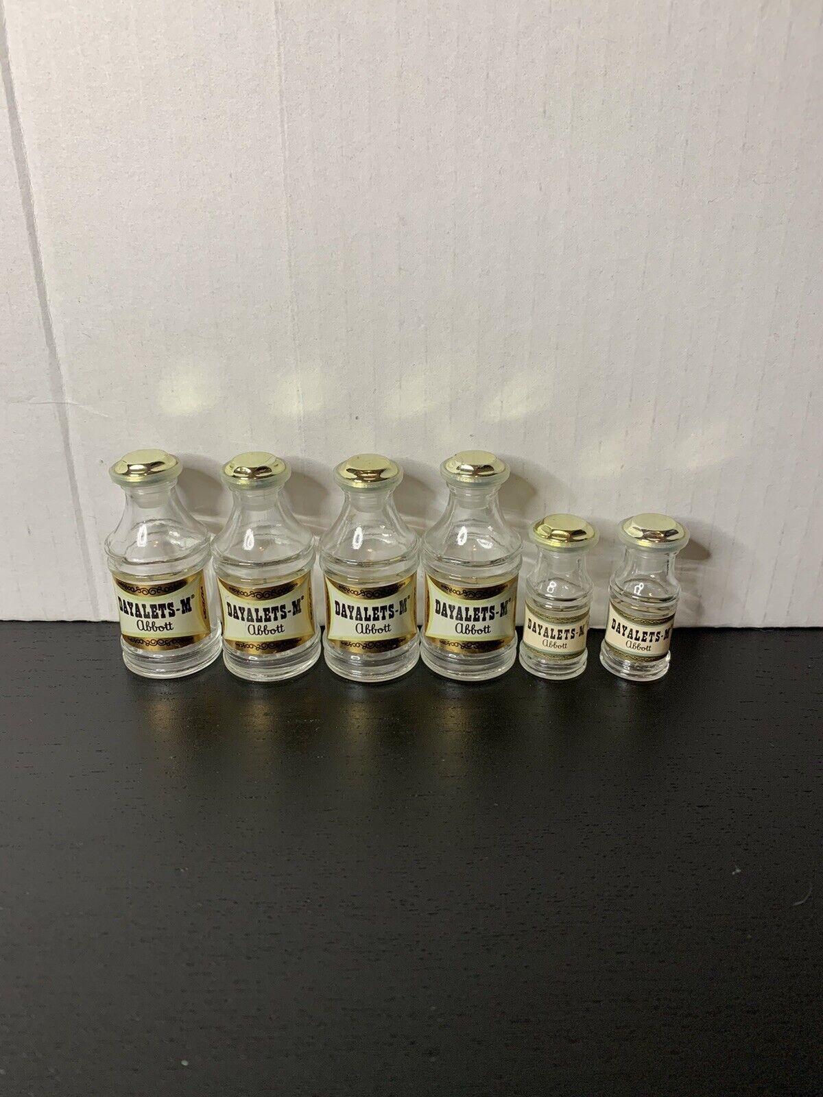 Lot of 6 Vintage Empty Abbott Dayalets-M Glass Medicine Bottles