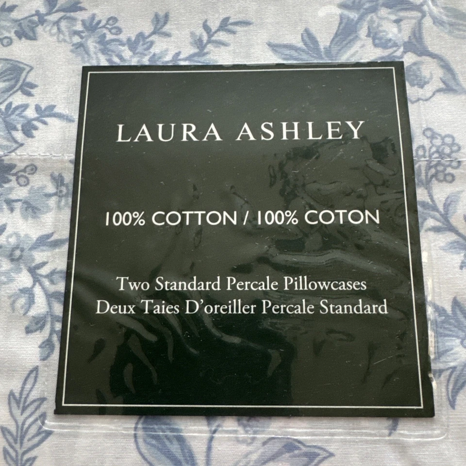 Juego de 2 Fundas de Almohada Estándar Laura Ashley BETINA Blanco y Azul Floral Nuevo con Etiquetas Foto 3 de 4