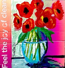 Colorful FLORAL PAINTING UPCYCLED Cardboard original SWARTZMILLER DNA SIGNED ART