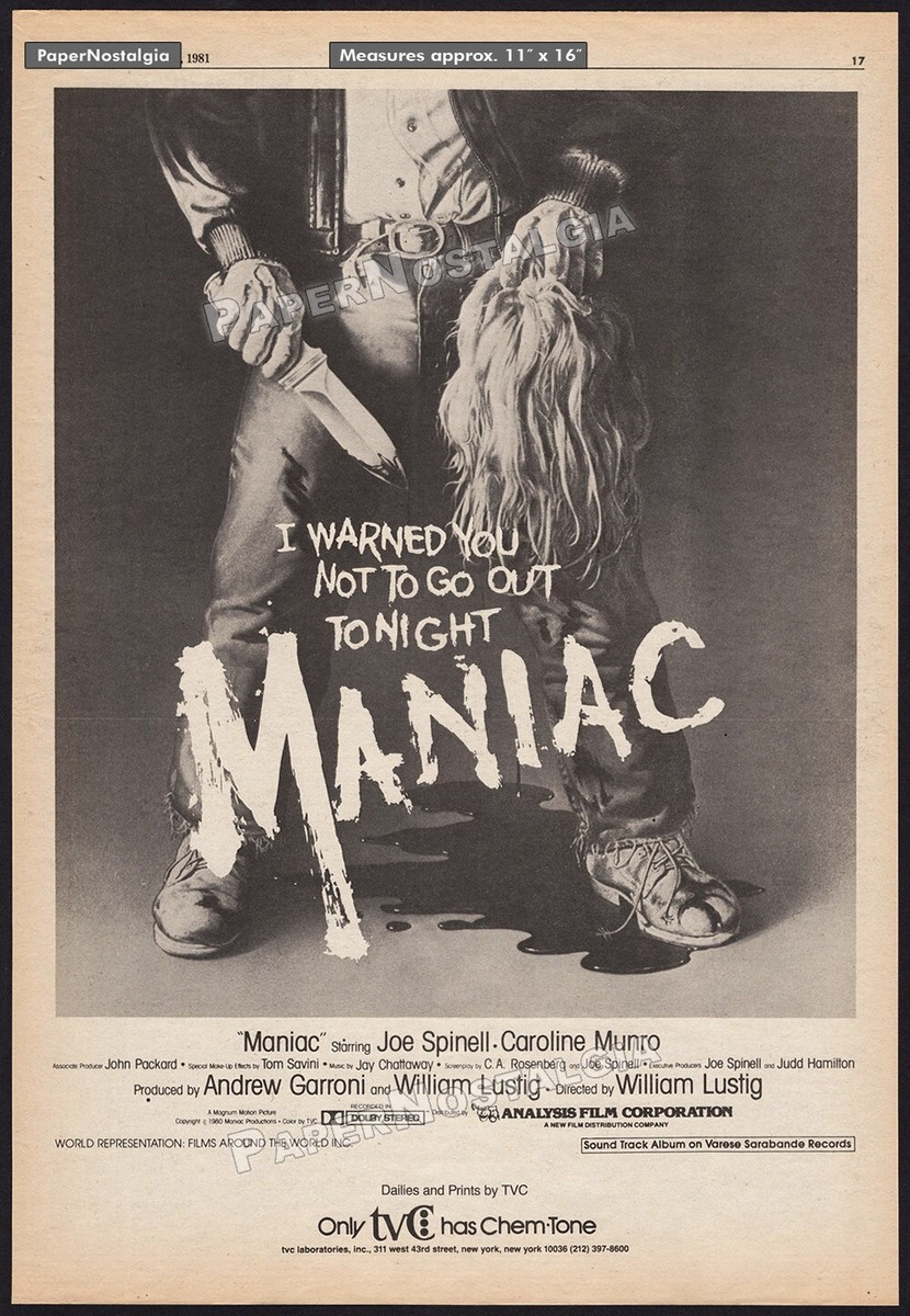 MANIAC – Original 1981 Trade AD / poster – William Lustig