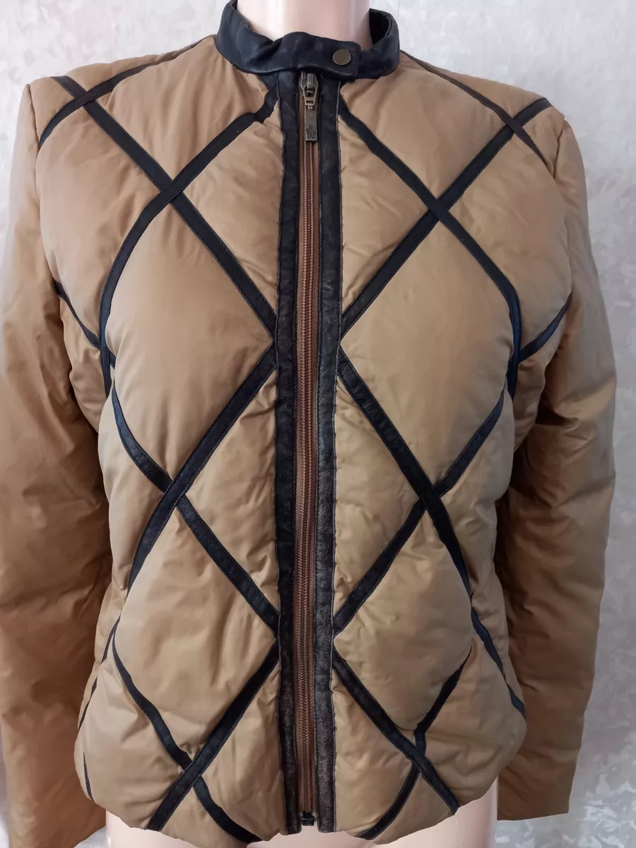 Vintage Moncler womens beige light down jacket with leather inserts Size 2