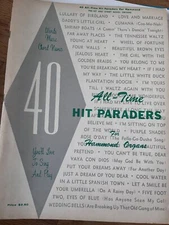 40 All Time Hit Paraders For Hammond Organ Jealous Heart Tennessee Waltz 1959