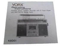  YORX York K 6061  cassette audio recorder 8 Track MANUAL
