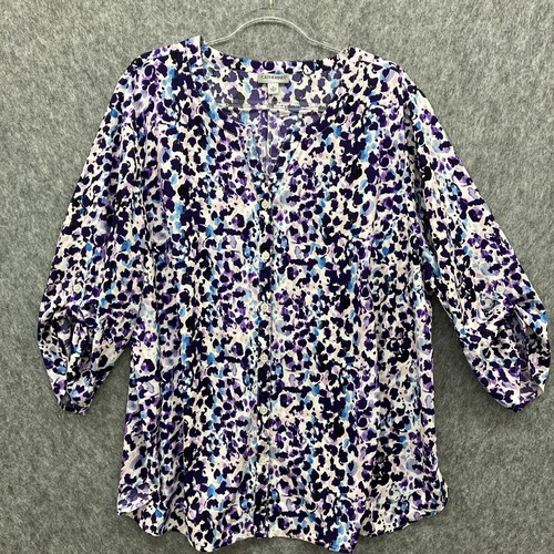Catherines 1X Career Button Front Shirt Womens Plus Purple Blue Roll Tab Sleeves