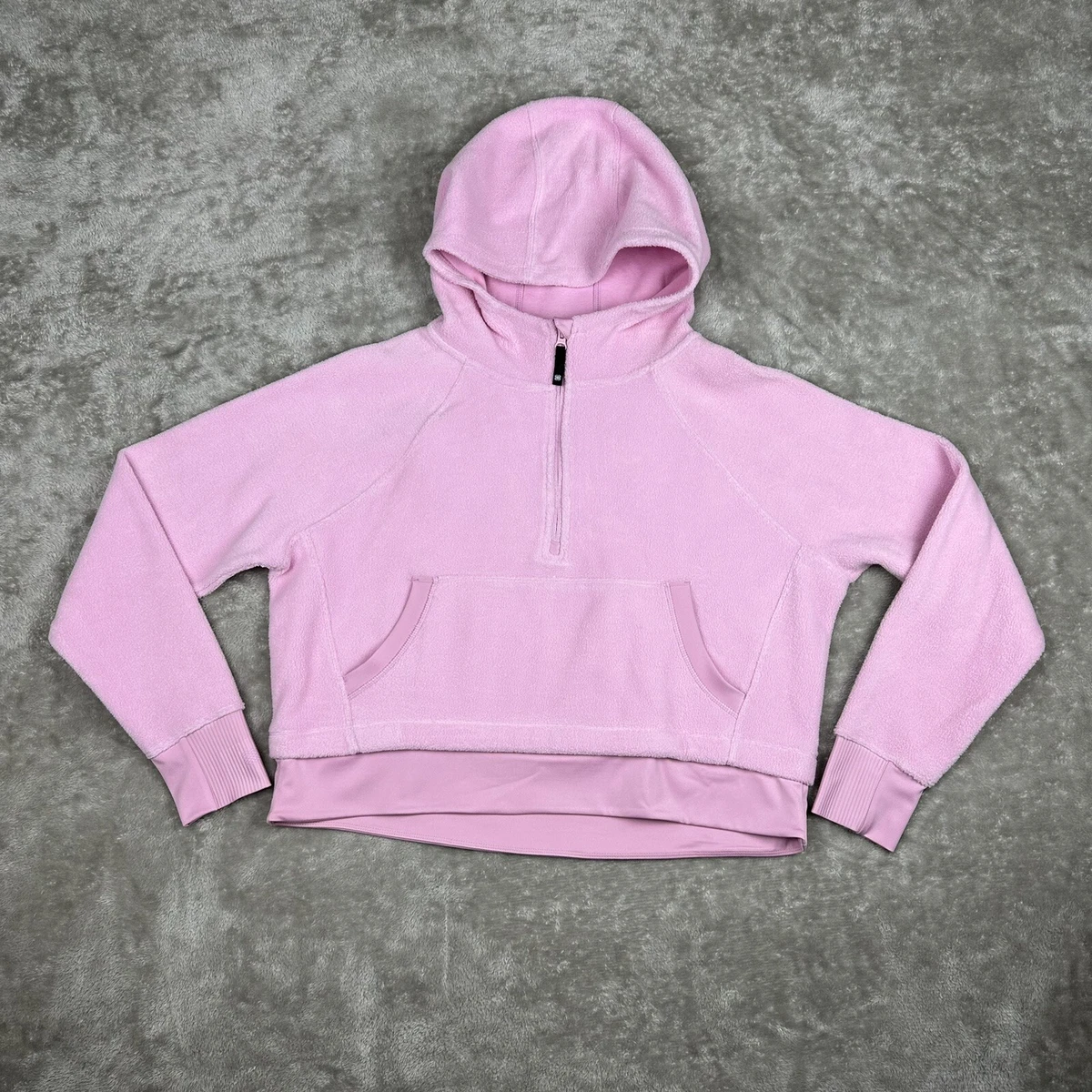 FLX Women's Hooded Sweatshirt Crop Size Large Pink Thumb Holes