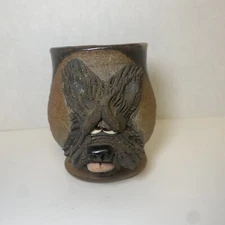 Vintage Stoneware Pottery 3-D DOG FACE MUG Cup Puppy