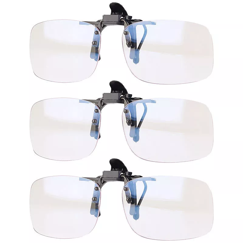 infactory 3er-Set Augenschonende Brillen-Clips, Blaulicht-Filter
