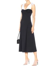 Gabriela Hearst Seraphine Navy Blue Wool Blend Shoulder Bow Dress