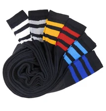 4PK Multicolor Striped Tube Socks 22" BLACK COTTON OLD SCHOOL LONG SOCKS 10-15