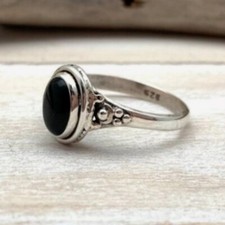 Black Onyx Gemstone 925 Sterling Silver Wedding Jewelry Ring Gift For Her B-12