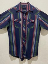 Men's Wrangler X-Long Tails Cowboy Shirt Size L 16.5" Pearl Snaps Short Sleeve