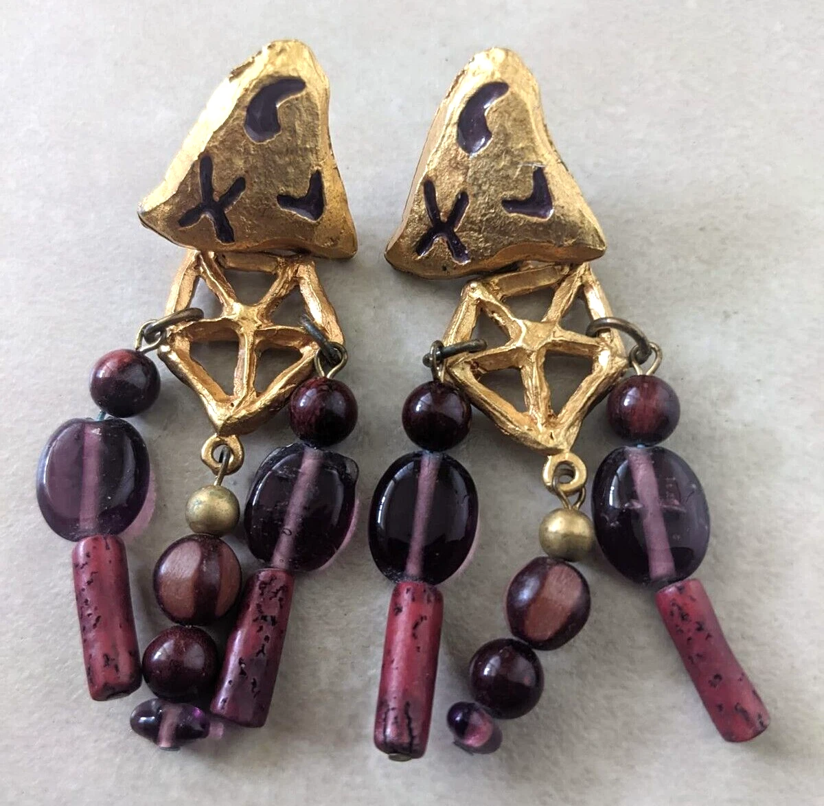 VINTAGE KATE HINES BRUSHED GOLD DANGLE CLIP EARRINGS SIGNED eBay