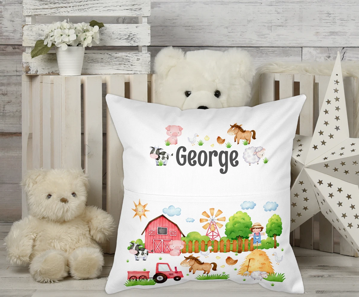 Girls Personalised Farm Animal Pocket Pillow Cushion Reading Pillow Book Pillow