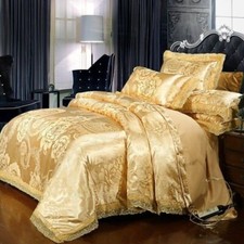 Luxury Satin Jacquard Bedding Set Lace Duvet Cover Pillowcase Bed Sheet 4 pcs