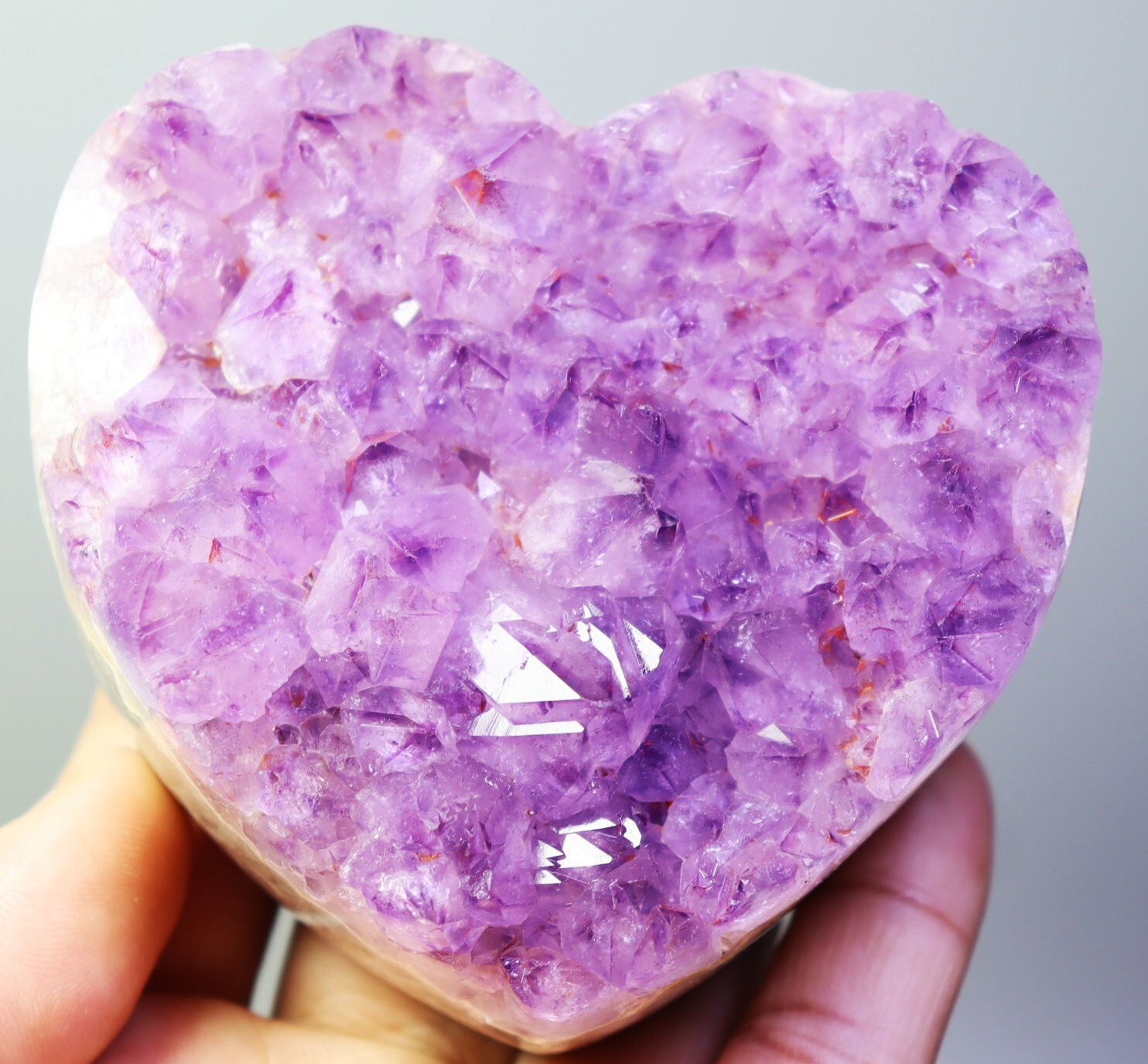 Natural Heart - Shaped Amethyst Quartz Crystal Cluster Stone Mineral Specimen