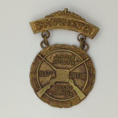 NRA Sharpshooter Award Medal Badge Junior Blackinton Brass Tone Vintage