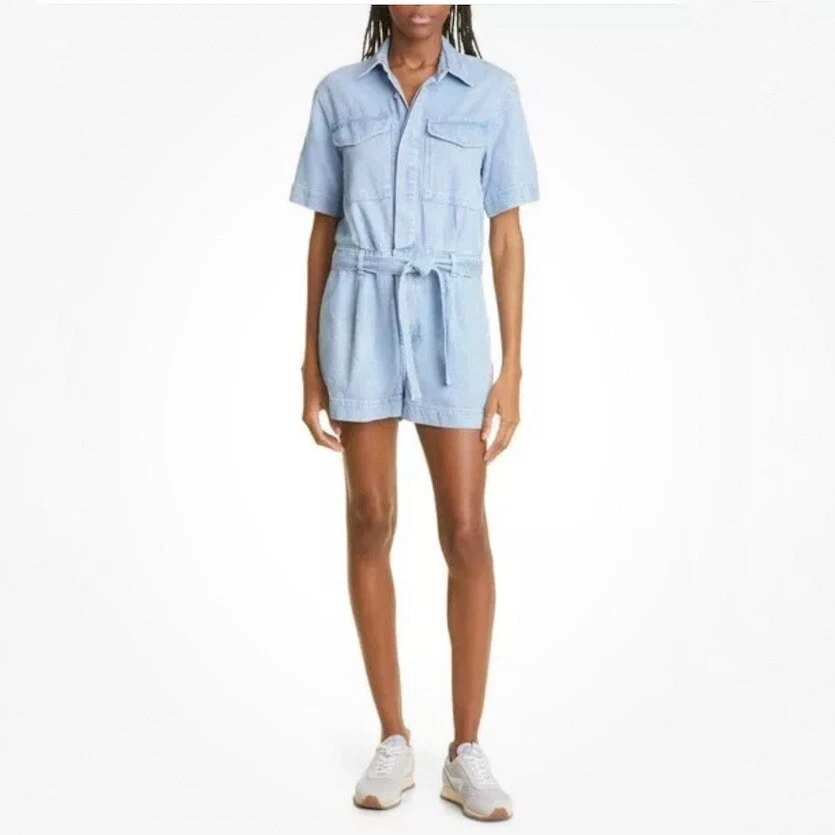 rag & bone Tie Waist Denim Utility Romper Size Large MSRP $350 - Image 3 of 4