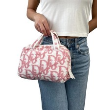 Christian Dior Vintage Trotter Monogram Terry Cloth Mini Bag Pink White Cotton