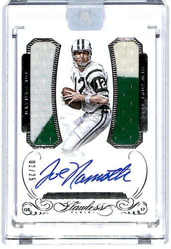 2015 Panini Flawless Greats Patches Dual GAME WORN 2/25 Joe Namath Auto R6220J