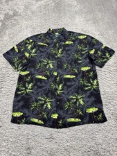 Puritan Shirt Men Medium Black Neon Floral Tropical Hawaiian Button Up Vtg