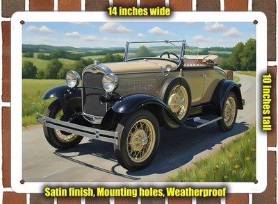 Metal Sign - 1930 Ford Model A Deluxe Roadster Oil Painting - 14x10