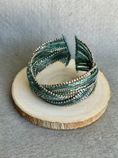 Boho Seed Bead Teal And Silver Beaded Cuff Bracelet