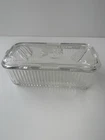 Vintage Federal Glass Clear Ribbed Rectangular Refrigerator Dish With Lid
