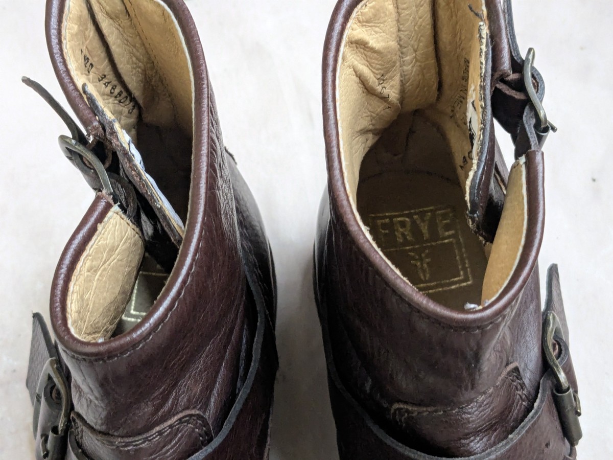 Frye Engineer Boots Brown Leather Men 7.5 D Buckle Rubber USA | eBay
