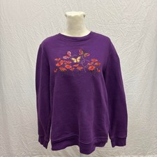 Purple Embroidered Floral Butterfly Sweatshirt