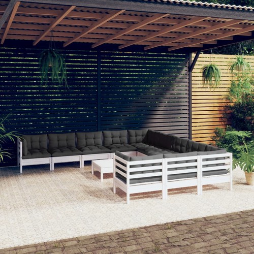 Set Divani da Giardino 12 pz con Cuscini Legno di Pino Bianco 2461601