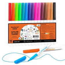 Shuttle Art Ultra Fine Dry Erase Markers 15 Colors Whiteboard Markers with Er...