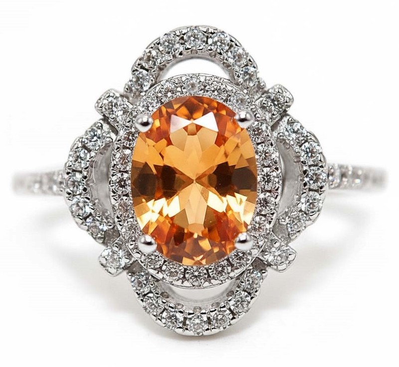 2CT  Padparadscha 925 Sterling Silver Ring Sz 7