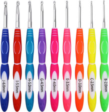 9 Pcs Crochet Hooks Set, B 2Mm - J 6Mm Ergonomic Crochet Handles with Smooth D
