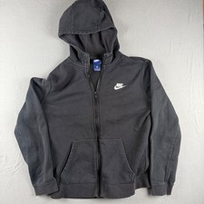 Nike Mens Full Zip Hoodie Black Embroidered Logo Fleece Sweatshirt XL 4158