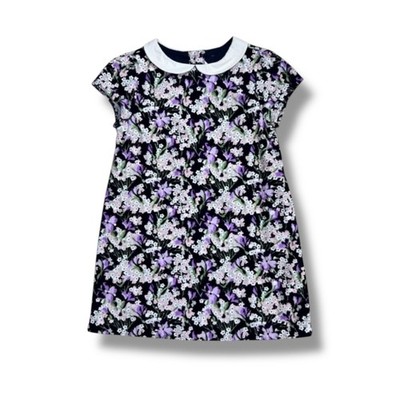 Janie and Jack Girls Velvet Floral Dress Size 3 Black Peter Pan Collar Lined