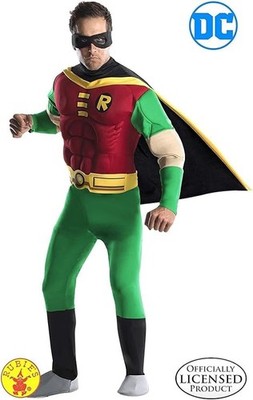 DC Teen Titans Robin Costume Adult Men's Medium Rubies Jumpsuit Cape Mask Belt